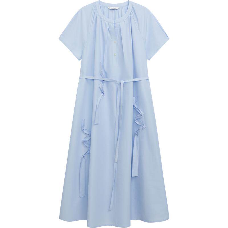 【薄荷曼波】播蓝色连衣裙女夏季宽松新中式度假长裙DDR2LD5517