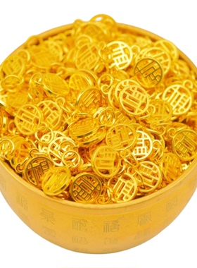 合金金色镂空1.3cm财字福牌