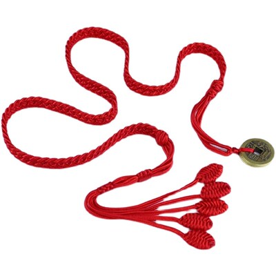 手工精编本命年铜钱五帝钱红腰带