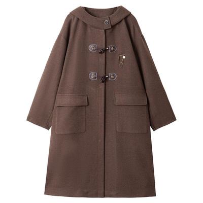 KEIKO复古牛角扣斗篷型毛呢外套