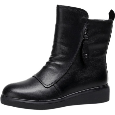 马丁靴女英伦风平跟短靴女加绒棉靴棉鞋真皮短靴平底靴牛皮靴子