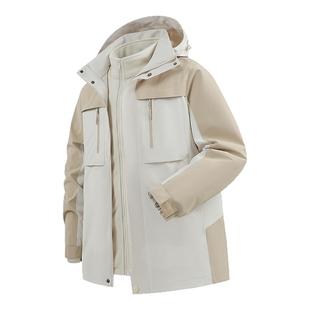 西域骆驼风衣外套男士冲锋套装三合一女防风防水秋冬两件套登山服