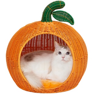 未卡大橘大利藤窝藤编猫窝成幼猫夏季凉窝可拆卸棉垫猫窝四季通用