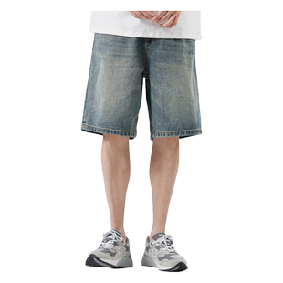 hansca2025休闲牛仔短裤男青少年夏季宽松直筒潮牌复古水洗五分裤