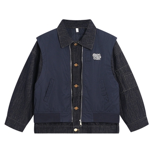 男童春秋假两件牛仔拼接工装外套2026新款青少年儿童春装痞帅夹克