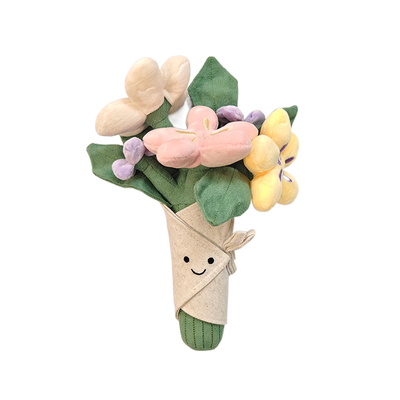 可爱手捧花朵玩偶公仔
