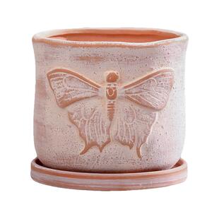 复古白陶花盆粗陶红陶盆陶瓷多肉北欧简约手工陶土盆创意透气浮雕