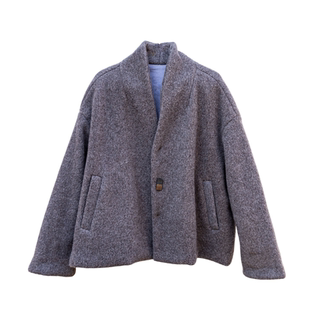 雨文她城极简风灰奶咖v领外套女短款慵懒气质高级感厚实呢子外套