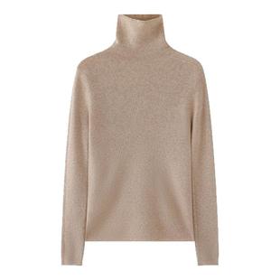 鄂尔多斯市无缝一体纯白色羊毛衫女秋冬堆堆领修身羊绒针织打底衫