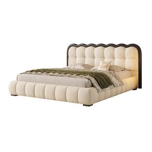 帕沙曼布艺床1米8双人床主卧猫抓布宽屏床复古软包床中古风波浪床