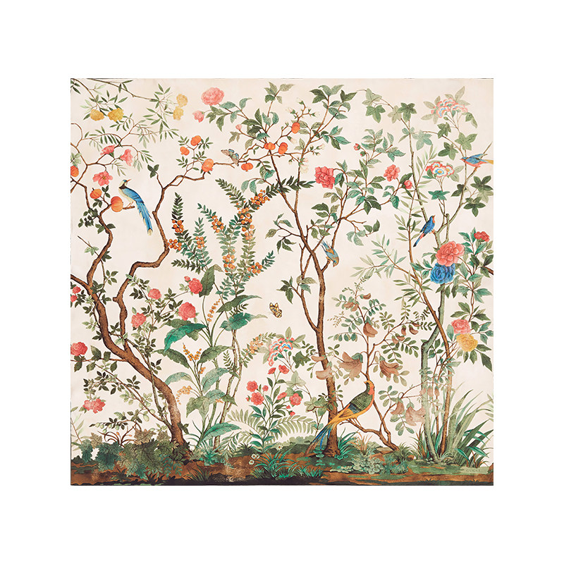 中古风花鸟图案卫生间瓷砖背景墙