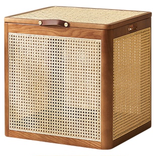 实木藤编收纳箱创意收纳凳储物凳北欧民宿侘寂风家具迷你储物箱子