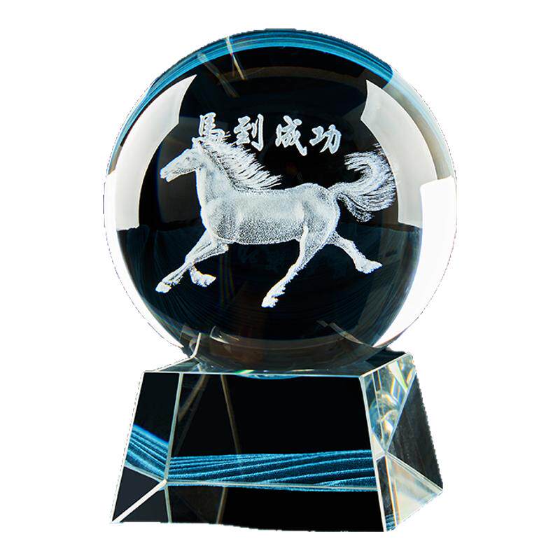 水晶球3D内雕模型马到成功摆件定制奖杯企业吉祥物公仔logo纪念品
