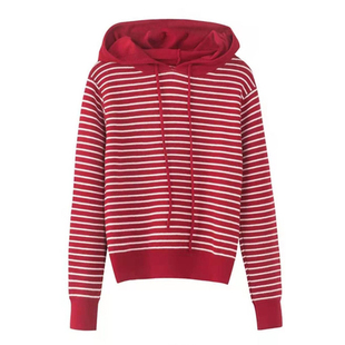 套头短款毛衣女春季内搭打底衫连帽卫衣加厚针织衫小个子条纹上衣