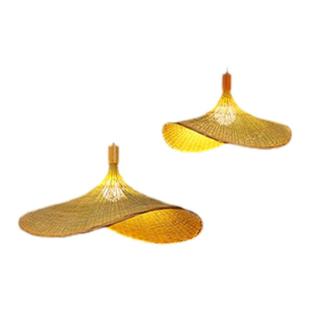 竹编吊灯中式茶室禅意民宿日式餐厅火锅店楼梯灯罩竹艺编织草帽灯