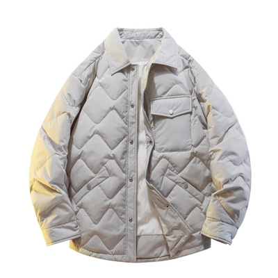 休闲衬衫领日式菱格绗缝羽绒服
