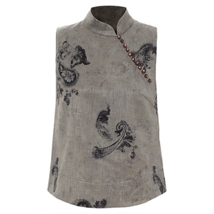 APOZi collection【澹澹系列】新中式国风背心水墨复古旗袍上衣女