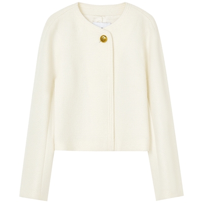 LANCY/朗姿2025冬新款气质羊毛高级白色短外套圆领简约通勤上衣女