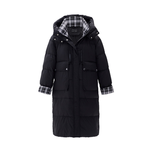 IAmMIX27冬季连帽羽绒服外套女中长款宽松加厚保暖百搭黑色羽绒衣