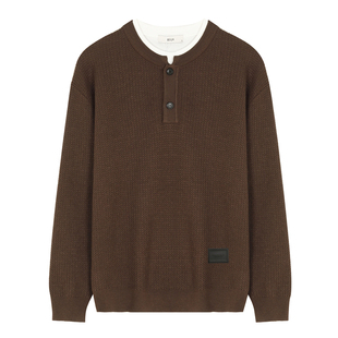 BSIJA/毕厶迦2025冬男士亨利领针织衫假两件百搭潮流时尚宽松毛衣