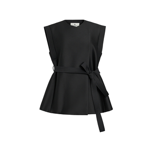 ZHUCHONGYUN2026春新款黑色极简东方廓形绵羊毛呢收腰马甲外套