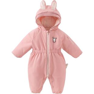 戴维贝拉新生儿爬服保暖冬装女宝男宝新年婴儿拜年衣服外出连体衣