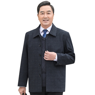 爸爸外套春秋款中老年夹克男士秋款翻领休闲春装薄款纽扣夹衣50岁