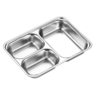 不锈钢快餐盘幼儿园分格儿童餐盘学生食堂饭盘三四格分隔餐盒带盖