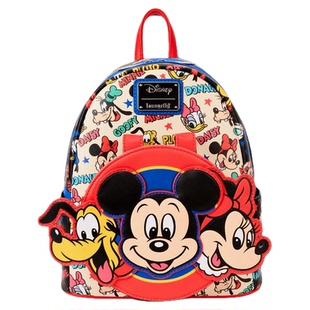Loungefly迪士尼米老鼠米奇米妮唐老鸭全印花双肩包女生迷你背包