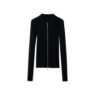 TKY SHOP双拉链修身针织开衫女2025春季新款百搭显瘦羊毛真丝上衣