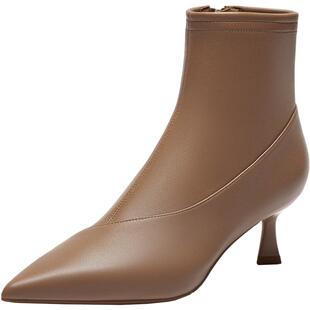 董洁同款真美诗官方奥莱黄金分割羊皮短靴瘦瘦靴弹力靴女YVA29DD4