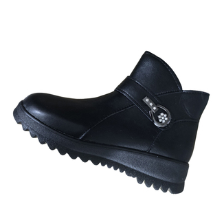 真软皮平底短靴女2025冬季新款坡跟软底加绒加厚保暖妈妈棉鞋