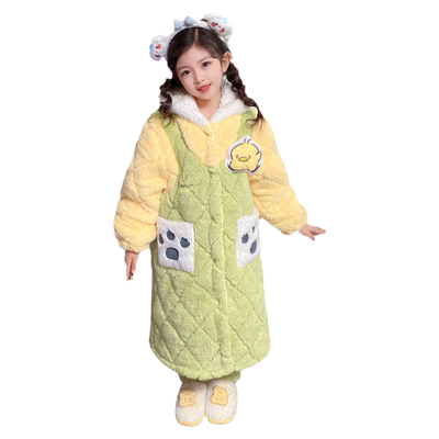 加长款三层夹棉套装珊瑚绒保暖