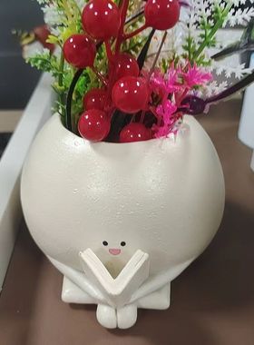 厂家跨境创意家居办公桌面装饰多花盆植物摆件笑脸花盆肉可爱看书