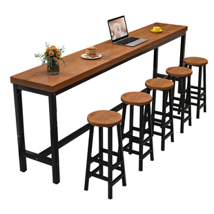 实木吧台桌长条窄桌子家用客厅靠墙高低脚酒吧酒馆奶茶店桌椅组合