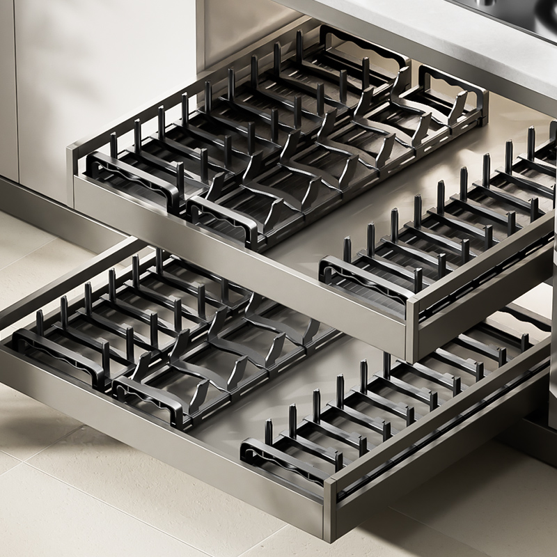 碗碟收纳架厨房橱柜抽屉内置分隔餐具收纳碗架可调节碗盘子置物架