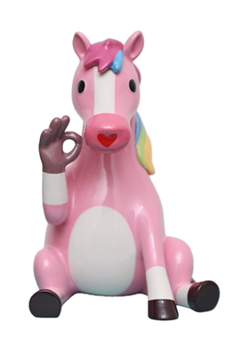 构得x粉色创意马摆件《OK吗？OK马》可爱卡通桌面装饰品新年礼物