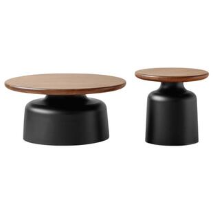 源氏木语实木茶几客厅意式轻奢茶台黑胡桃木拼色茶桌大小组合圆几