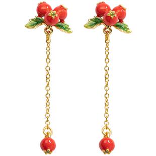 Juicy Grape山楂之恋耳钉设计感高级气质长款耳饰女耳夹珐琅耳环