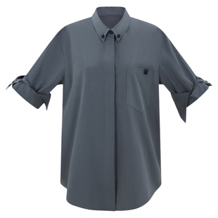 BALIANG「捌樑」绾'Cuff'纯棉皱感简约优雅设计翻领落肩短袖衬衫