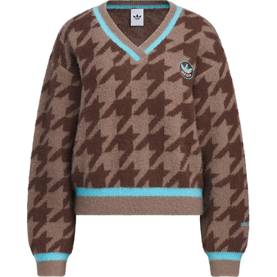 Adidas/阿迪达斯正品三叶草女士日常V领复古针织休闲套头衫KC2688