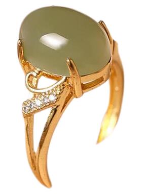 可调节蛋面镶玉石戒指