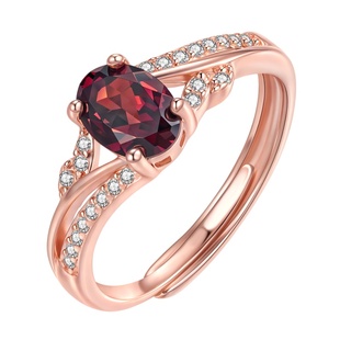 1克拉天然宝石戒指红石榴石盼秋花戒S925纯银镀18K金高级设计感女