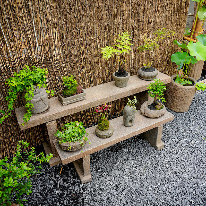 水磨坊中式庭院花园盆景置物架阳台花架户外露台布置造景装饰摆件