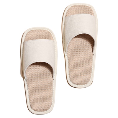 日式高级感轻奢真皮亚麻拖鞋女室内家居情侣一对软底静音夏季外穿