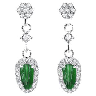 翡翠耳环女天然a货925银叶子耳钉独特高级感耳坠国风新中式首饰品