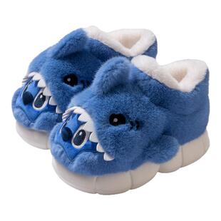 可爱鲨鱼棉拖鞋男款包跟2025新款室内家居防滑毛拖鞋冬季棉鞋男士