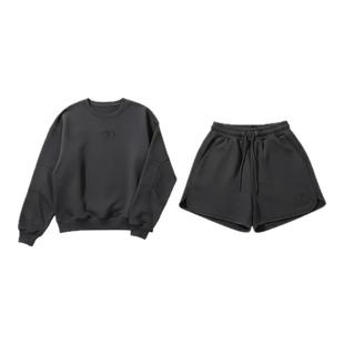 BW 复古卫衣短裤短款套装女两件套装都市栗人舒适极简主义穿搭