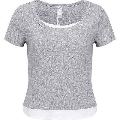 本来BENLAI女士假两件U领/圆领短袖T恤上衣2025夏季新款BNA450023