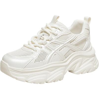 百思图夏季网面透气厚底老爹鞋